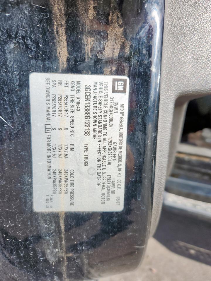 2008 Chevrolet Silverado K1500 VIN: 3GCEK13388G122138 Lot: 81520425