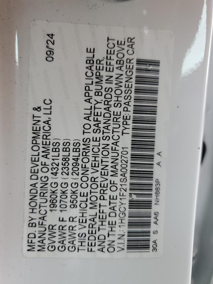 2025 Honda Accord Lx VIN: 1HGCY1F21SA002701 Lot: 84411075