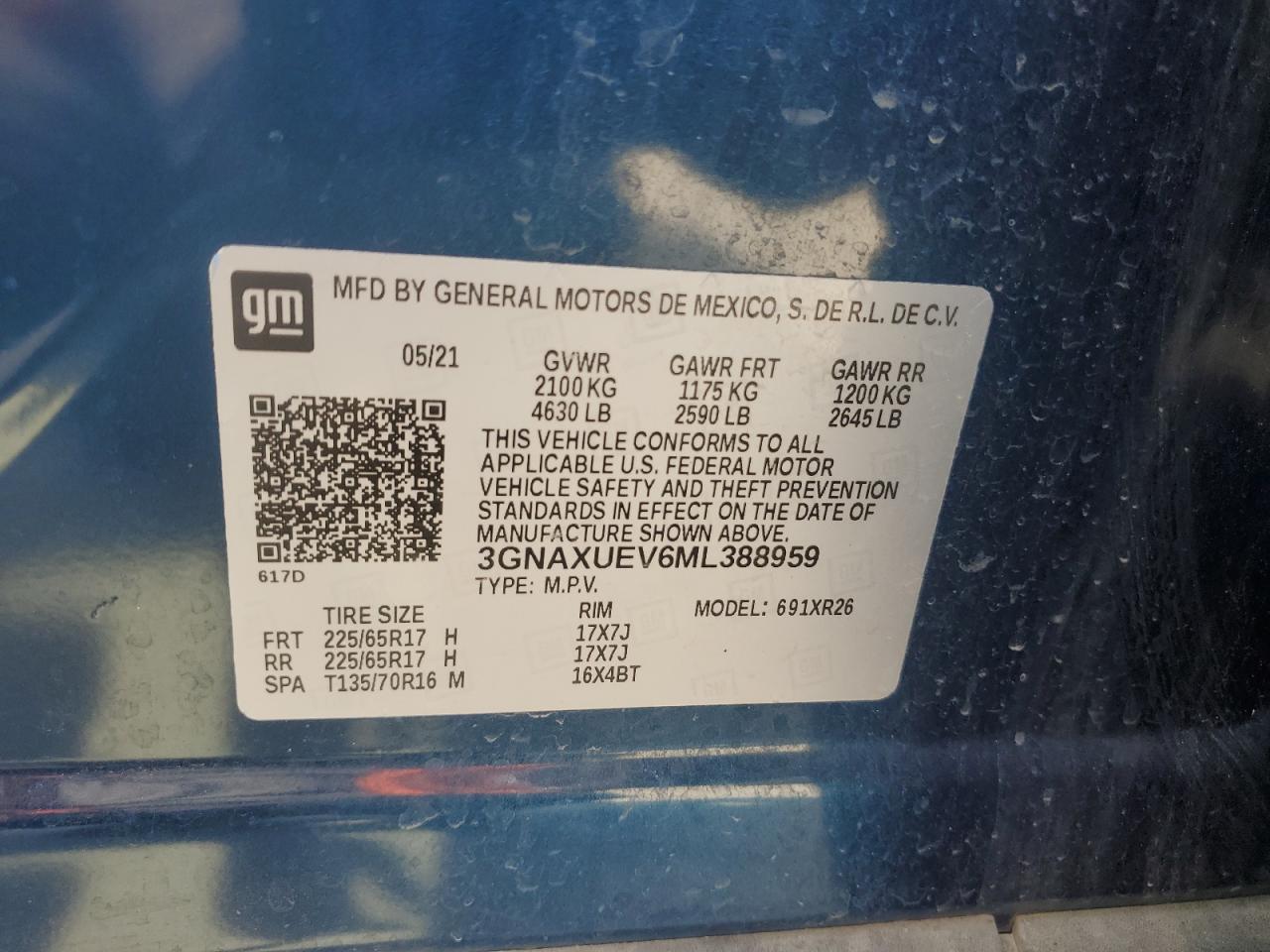 2021 Chevrolet Equinox Lt VIN: 3GNAXUEV6ML388959 Lot: 81473205