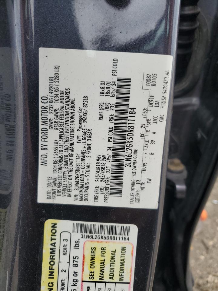 2013 Lincoln Mkz VIN: 3LN6L2GK5DR811184 Lot: 68819535