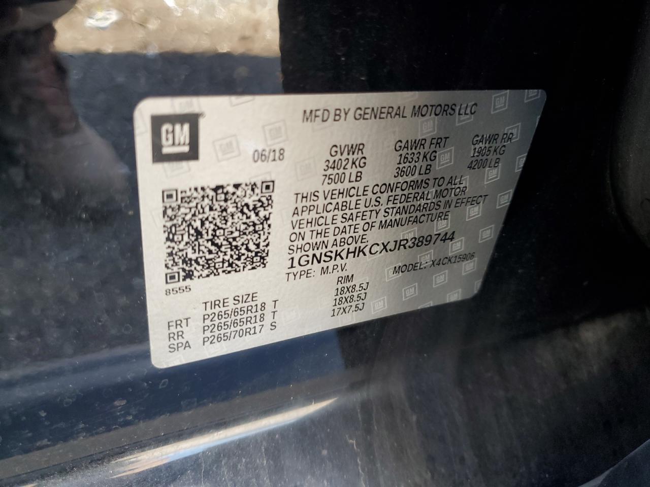 2018 Chevrolet Suburban K1500 Lt VIN: 1GNSKHKCXJR389744 Lot: 81135215