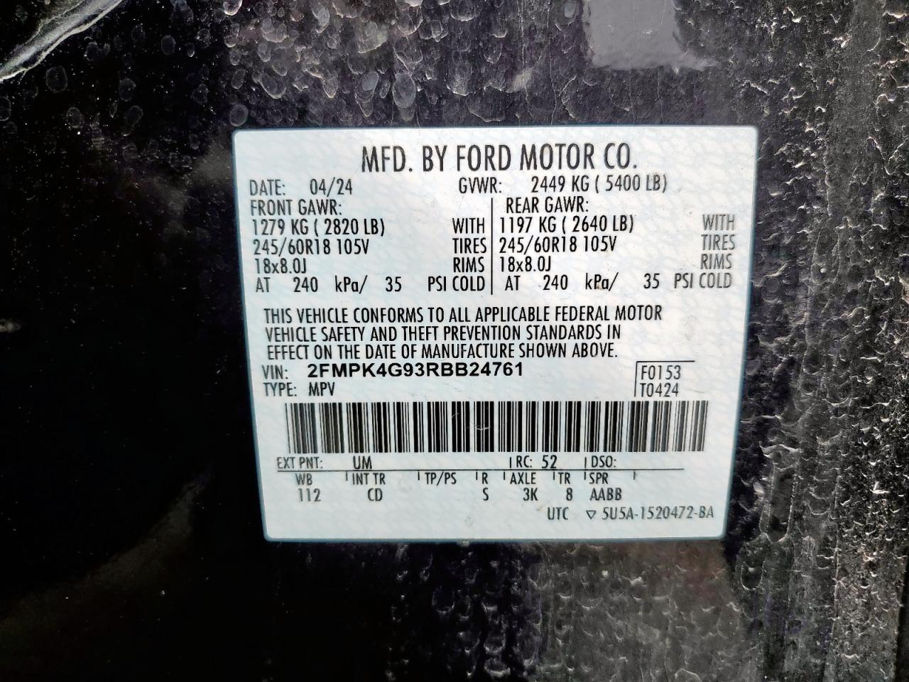 2024 Ford Edge Se VIN: 2FMPK4G93RBB24761 Lot: 82092445
