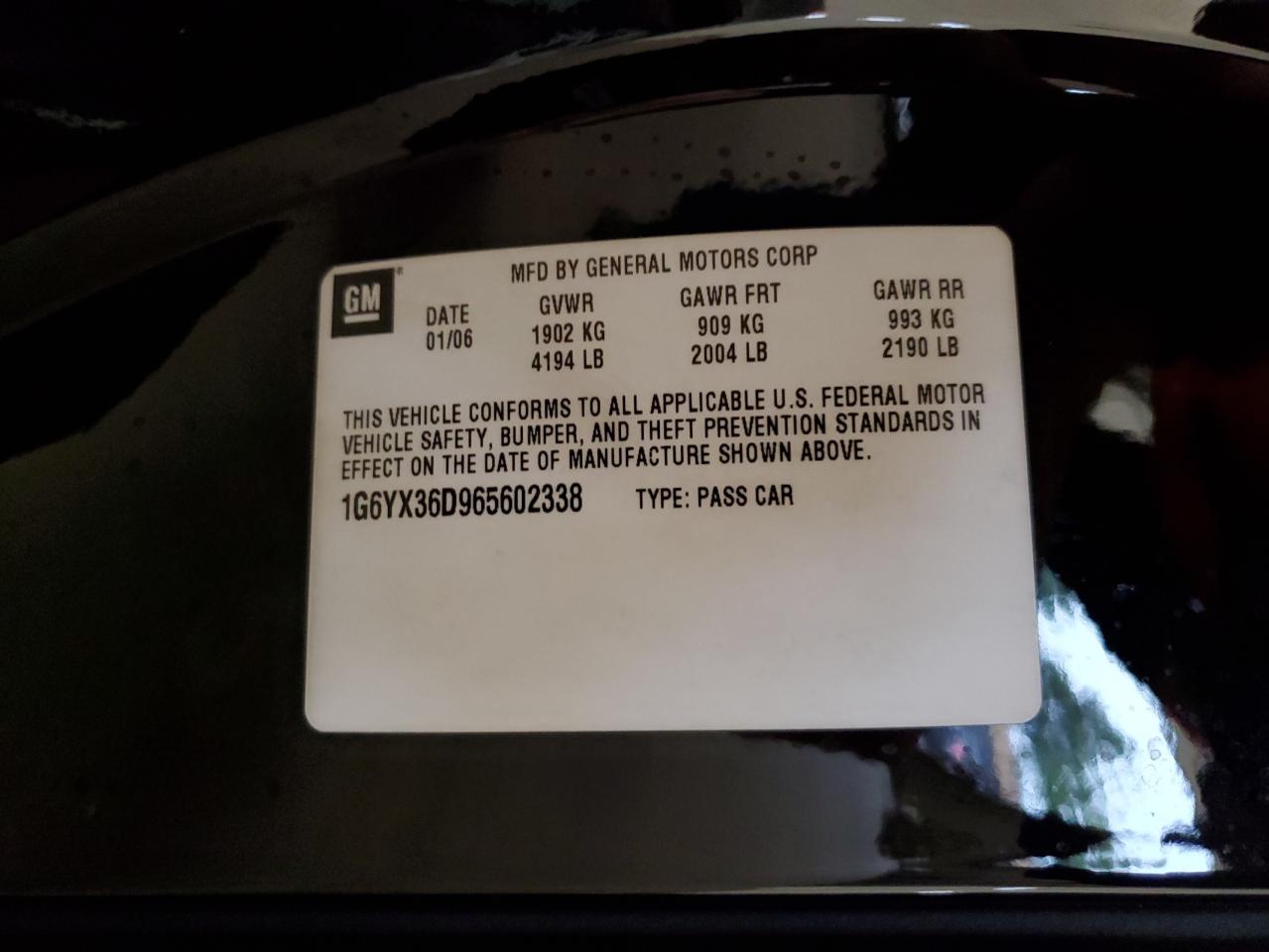 2006 Cadillac Xlr-V VIN: 1G6YX36D965602338 Lot: 71196765