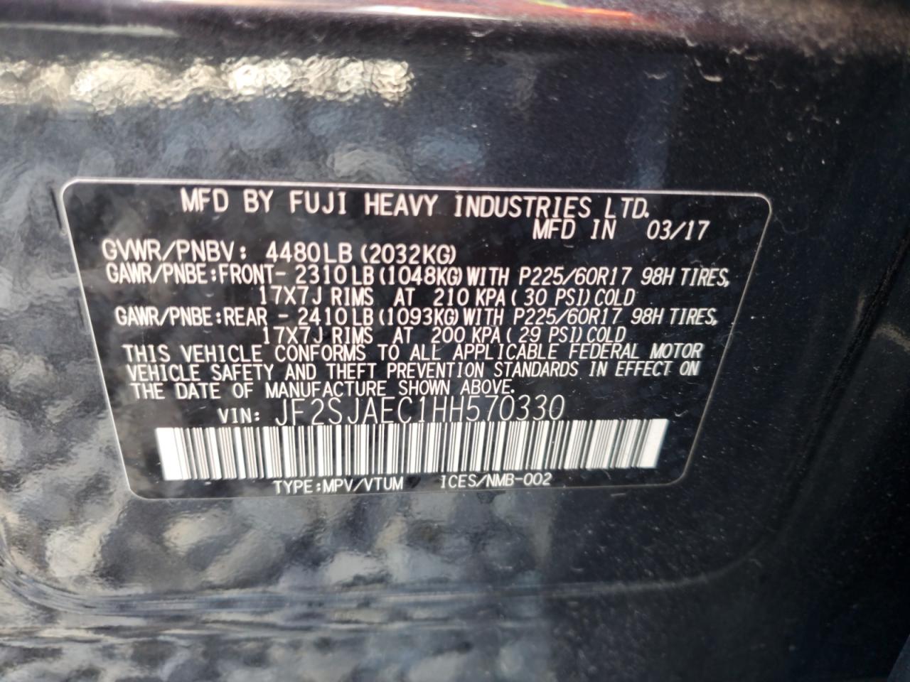 2017 Subaru Forester 2.5I Premium VIN: JF2SJAEC1HH570330 Lot: 80398745