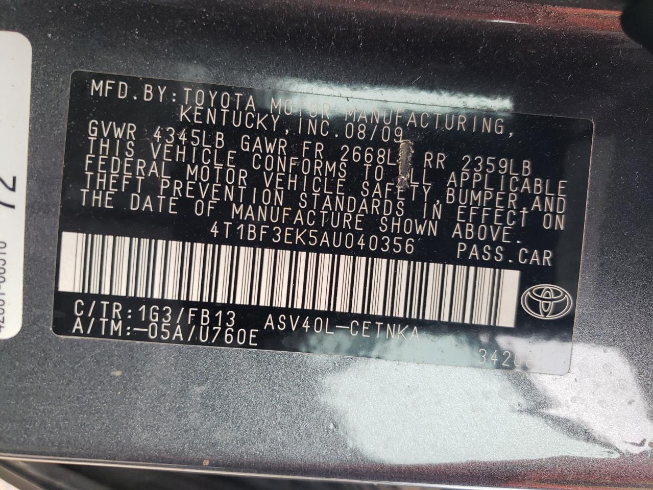 2010 Toyota Camry Base VIN: 4T1BF3EK5AU040356 Lot: 84711015