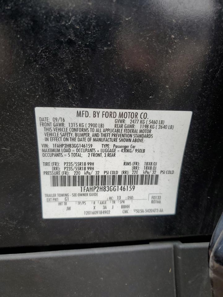 2016 Ford Taurus Sel VIN: 1FAHP2H83GG146159 Lot: 80117075