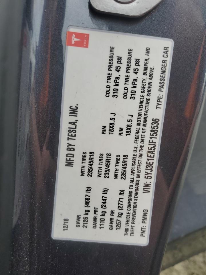 2018 Tesla Model 3 VIN: 5YJ3E1EA5JF158536 Lot: 81944055