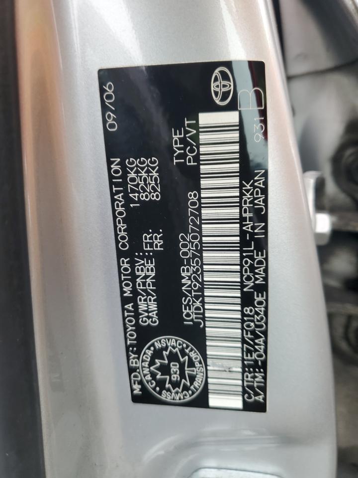 2007 Toyota Yaris VIN: JTDKT923575072708 Lot: 81508695