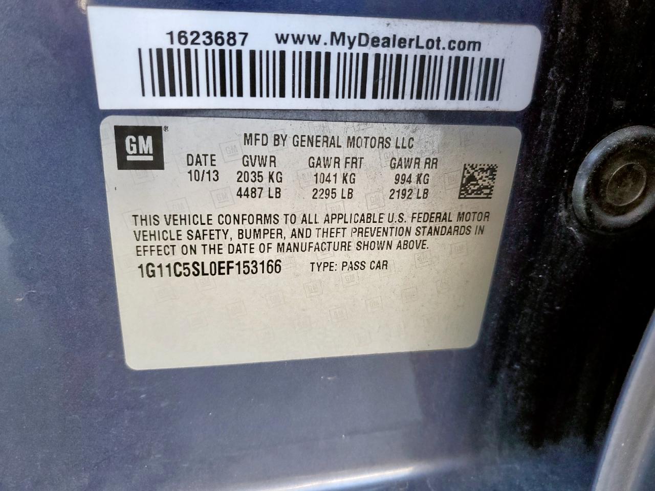 2014 Chevrolet Malibu 1Lt VIN: 1G11C5SL0EF153166 Lot: 71916055