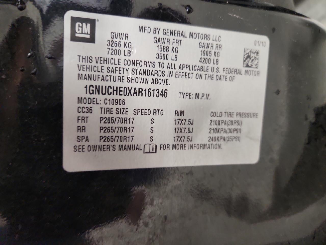 2010 Chevrolet Suburban C1500 Ls VIN: 1GNUCHE0XAR161346 Lot: 81223895