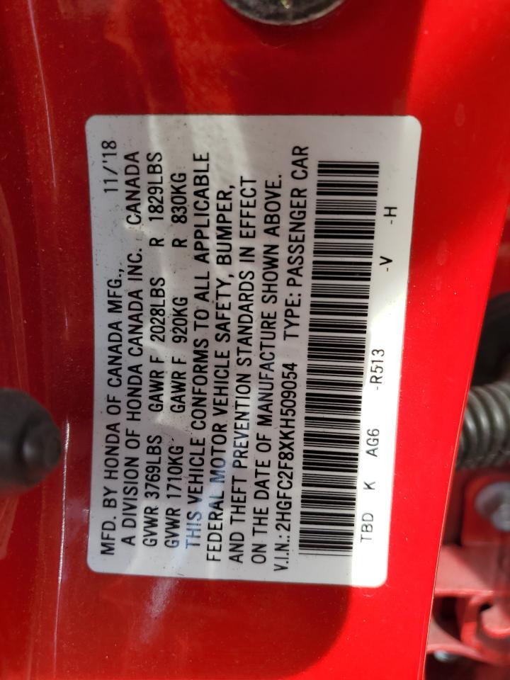 2019 Honda Civic Sport VIN: 2HGFC2F8XKH509054 Lot: 83931285