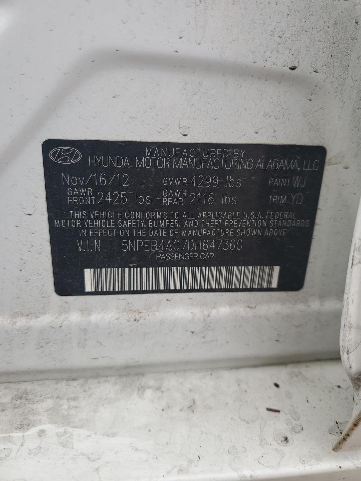 2013 Hyundai Sonata Gls VIN: 5NPEB4AC7DH647360 Lot: 80876075