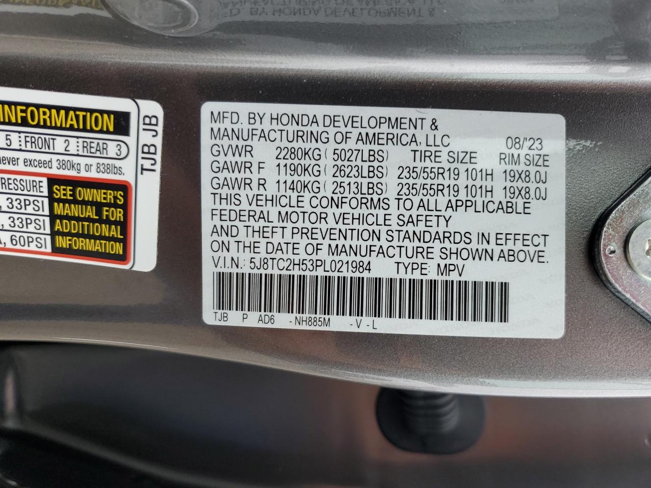 2023 Acura Rdx Technology VIN: 5J8TC2H53PL021984 Lot: 81579055