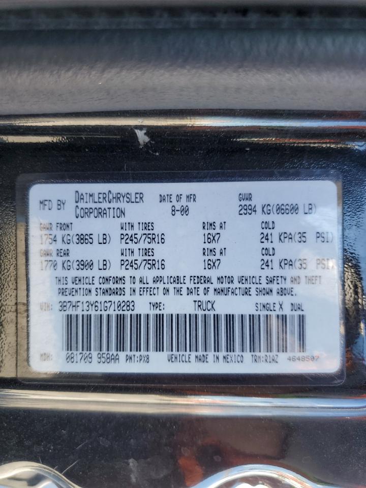 2001 Dodge Ram 1500 VIN: 3B7HF13Y61G710283 Lot: 81522305