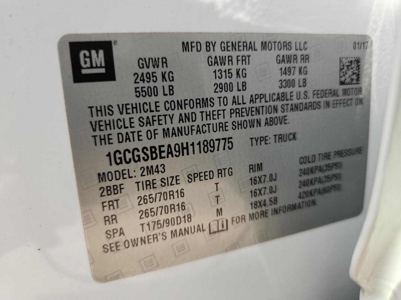 2017 Chevrolet Colorado VIN: 1GCGSBEA9H1189775 Lot: 84011345