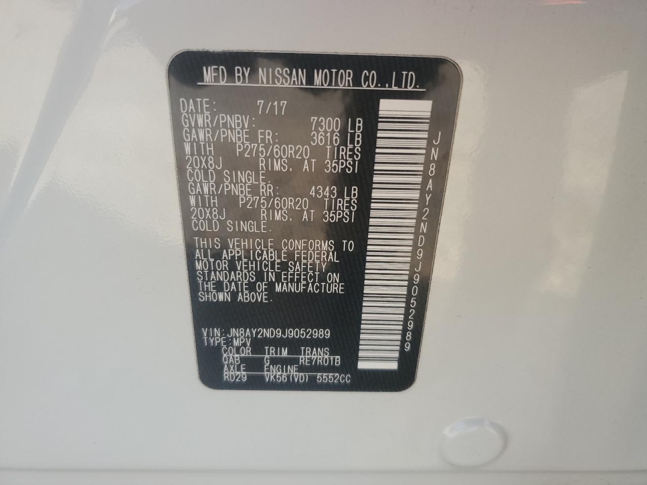 2018 Nissan Armada Sv VIN: JN8AY2ND9J9052989 Lot: 81163775