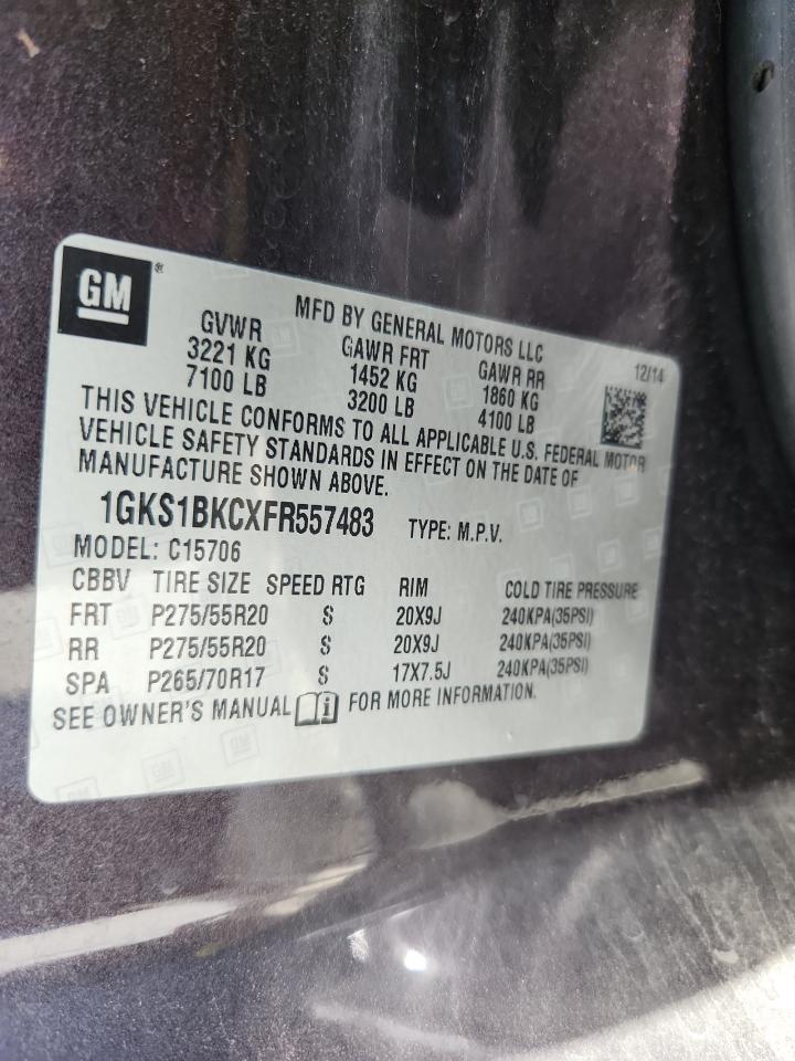 2015 GMC Yukon Slt VIN: 1GKS1BKCXFR557483 Lot: 81114795