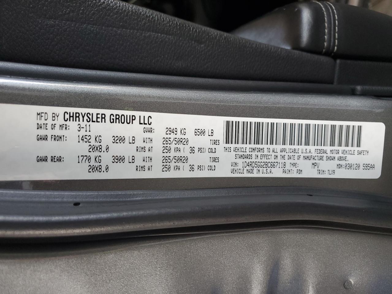 2011 Dodge Durango Citadel VIN: 1D4RD5GG2BC667118 Lot: 81445435