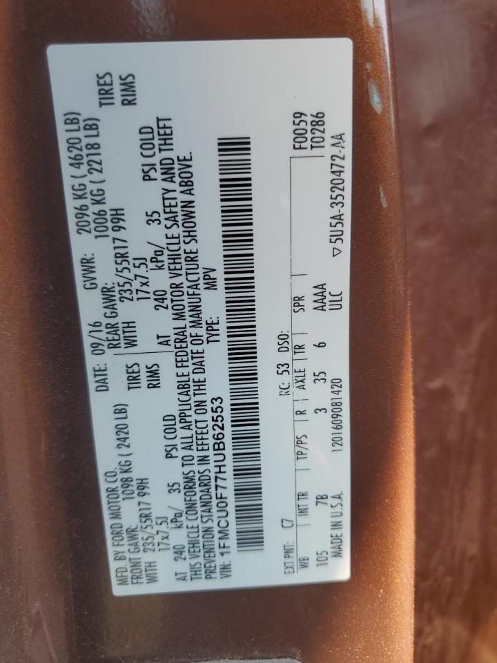 2017 Ford Escape S VIN: 1FMCU0F77HUB62553 Lot: 82051145