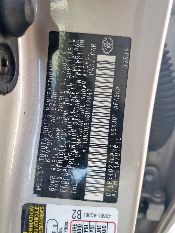 2006 Toyota Avalon Xl VIN: 4T1BK36B66U142847 Lot: 80572815