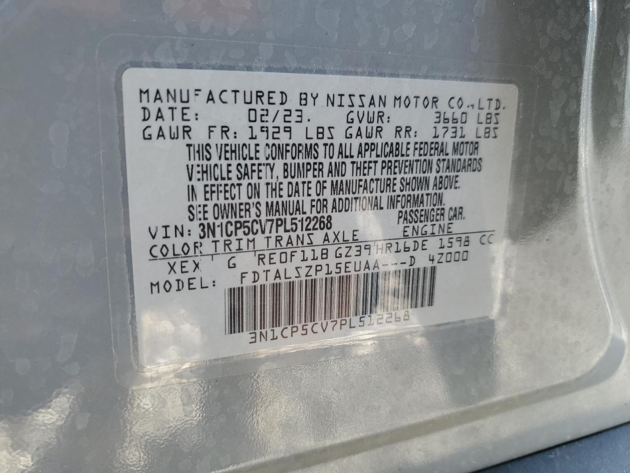 2023 Nissan Kicks Sv VIN: 3N1CP5CV7PL512268 Lot: 84793005