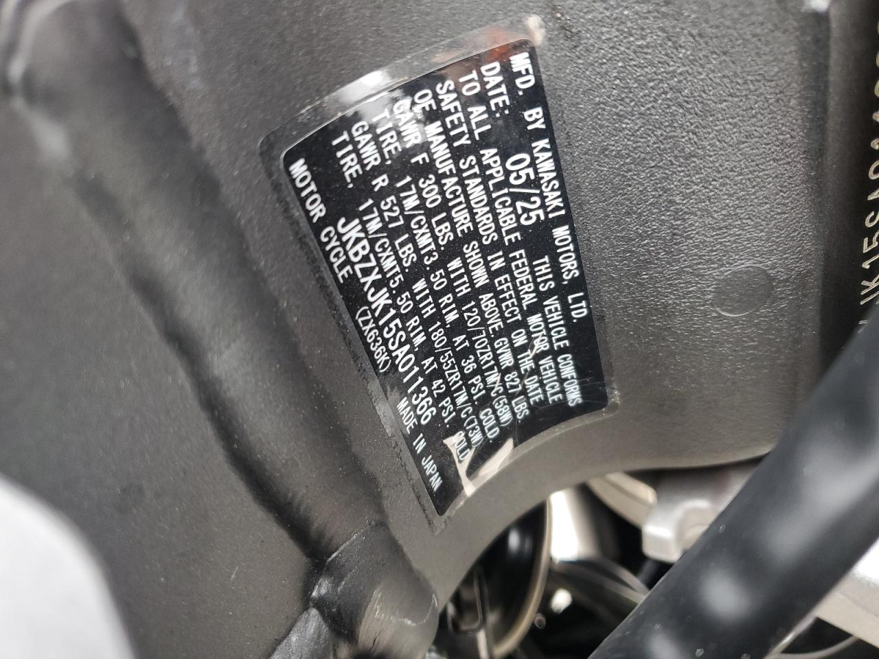 2025 Kawasaki Zx636 K VIN: JKBZXJK15SA011366 Lot: 80368985