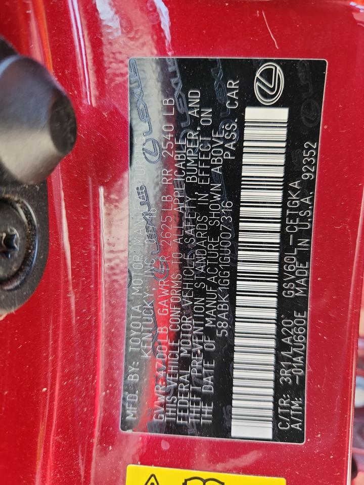 2016 Lexus Es 350 VIN: 58ABK1GG1GU007316 Lot: 70833345