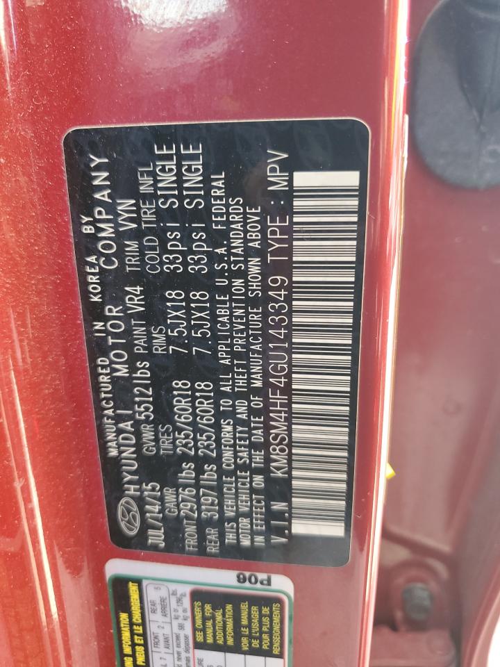 2016 Hyundai Santa Fe Se VIN: KM8SM4HF4GU143349 Lot: 80743915