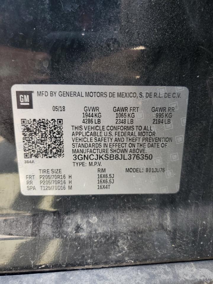 2018 Chevrolet Trax Ls VIN: 3GNCJKSB8JL376350 Lot: 80317725