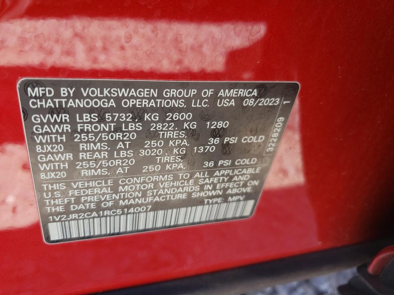 2024 Volkswagen Atlas Se VIN: 1V2JR2CA1RC514007 Lot: 81428335