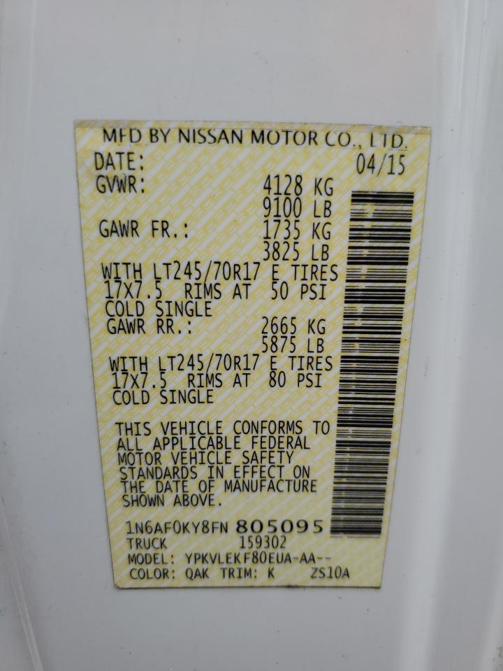2015 Nissan Nv 2500 VIN: 1N6AF0KY8FN805095 Lot: 81377085