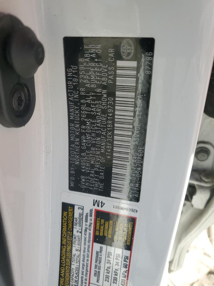 2011 Toyota Camry Base VIN: 4T4BF3EK1BR149730 Lot: 84567765