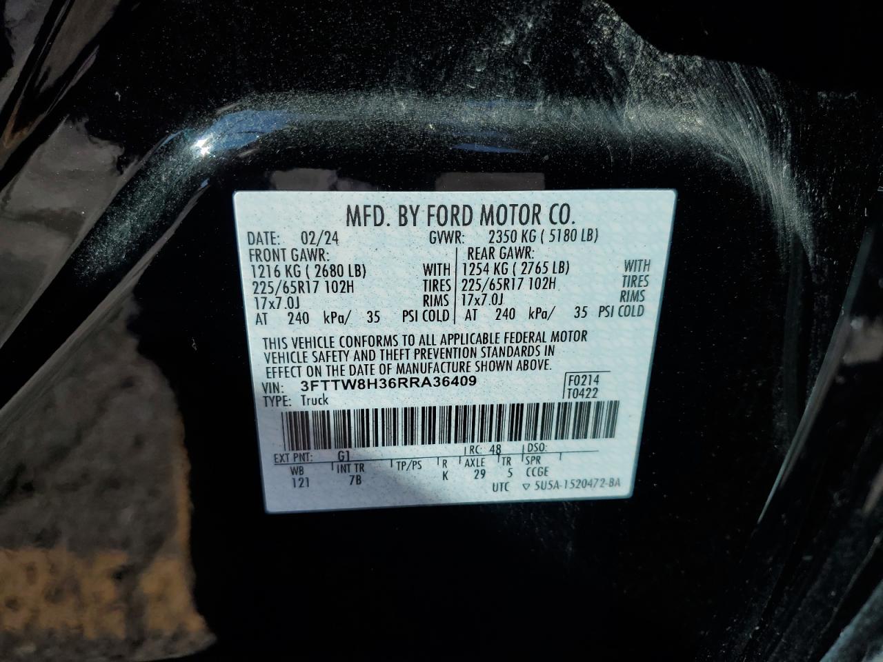 2024 Ford Maverick Xlt VIN: 3FTTW8H36RRA36409 Lot: 71291155