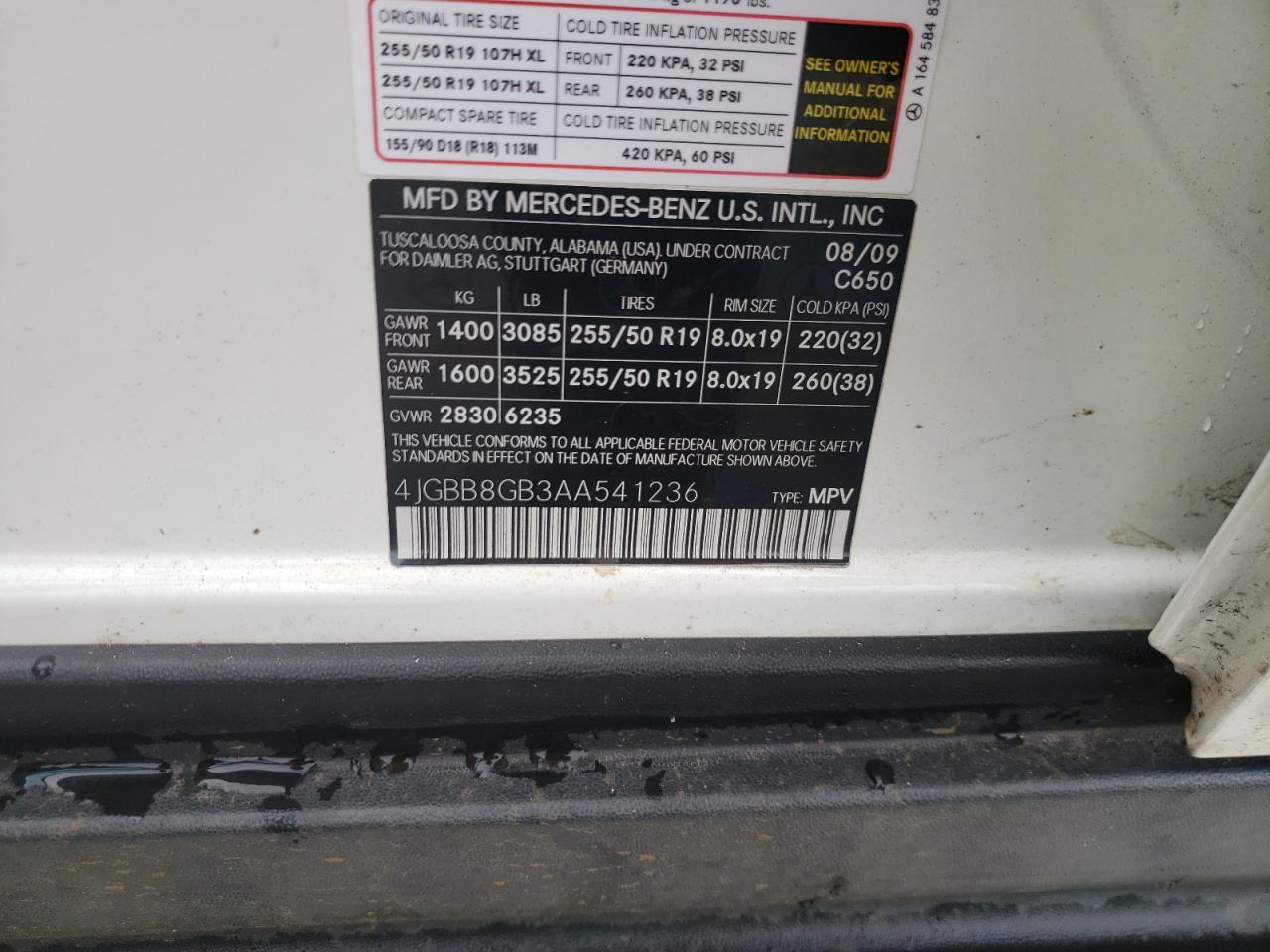 2010 Mercedes-Benz Ml 350 4Matic VIN: 4JGBB8GB3AA541236 Lot: 82033185