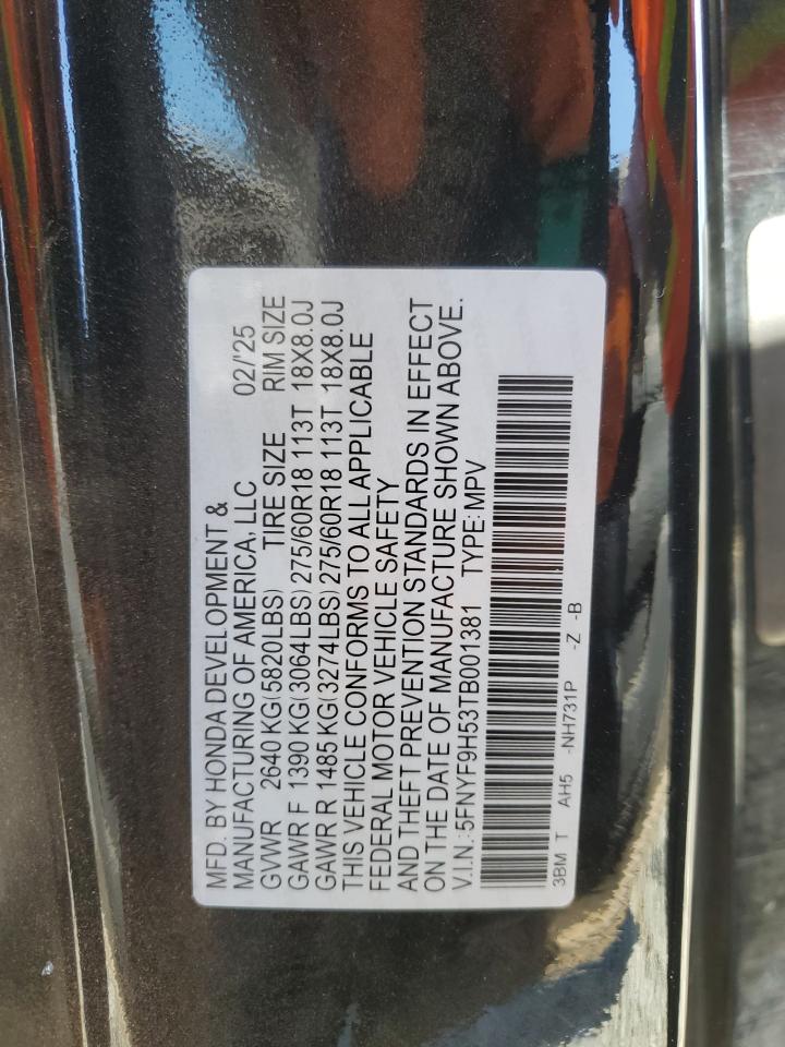 2026 Honda Passport Trail Sport VIN: 5FNYF9H53TB001381 Lot: 71696325