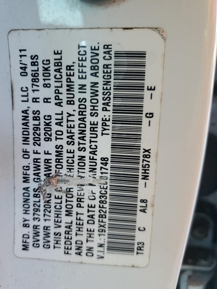 2012 Honda Civic Ex VIN: 19XFB2F83CE001748 Lot: 80355385