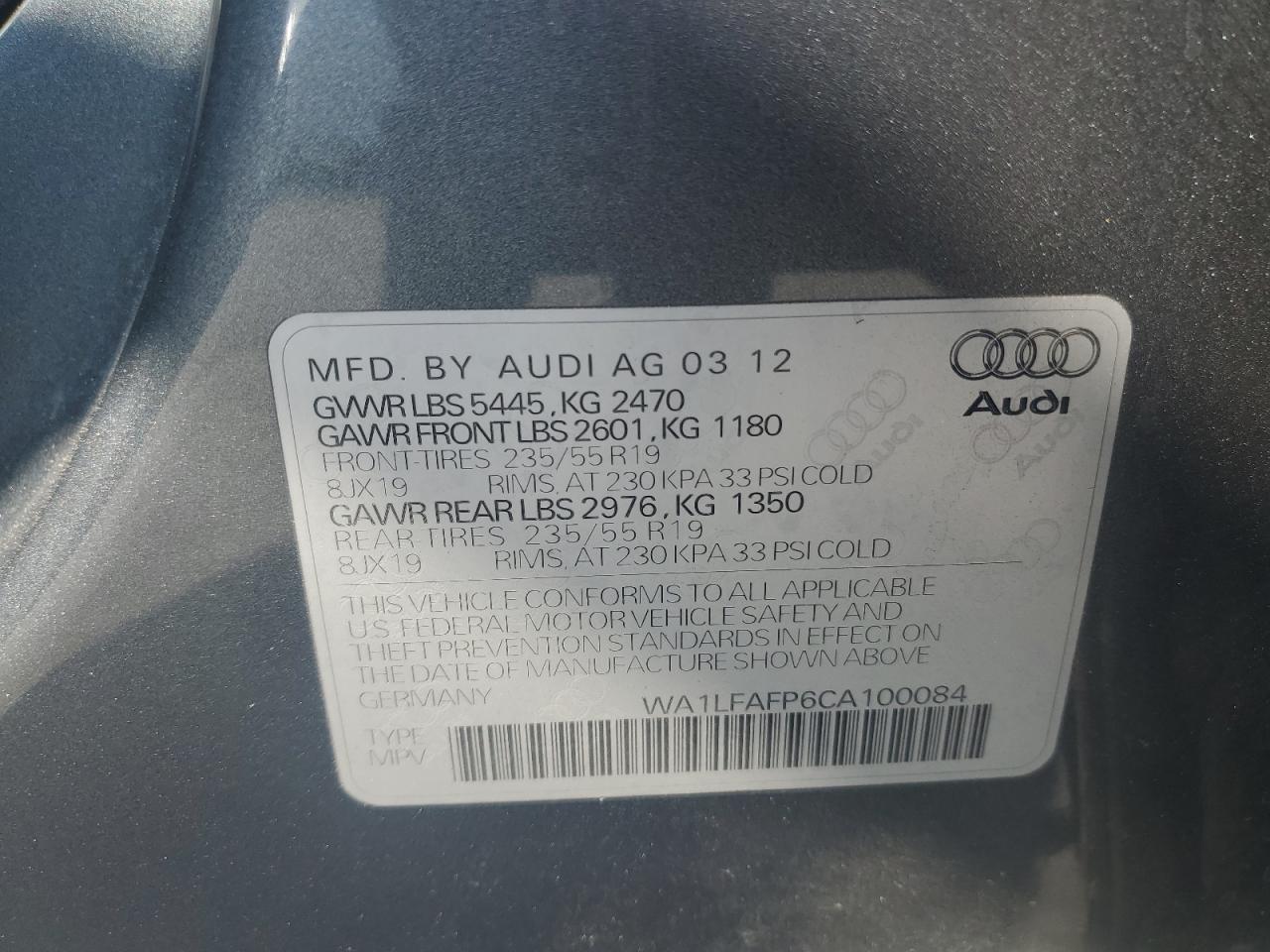 2012 Audi Q5 Premium Plus VIN: WA1LFAFP6CA100084 Lot: 81692895