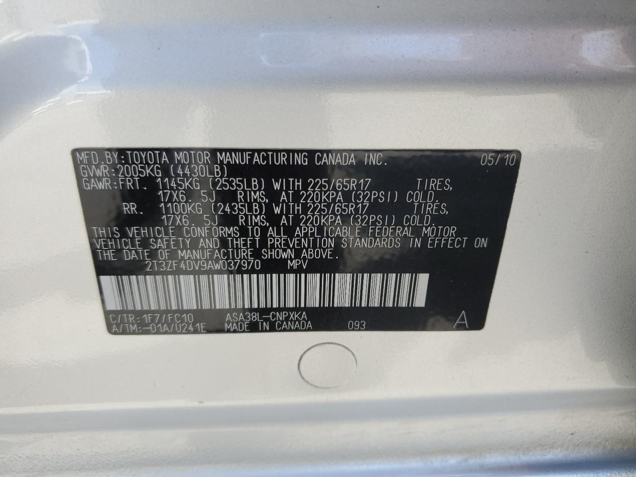 2010 Toyota Rav4 VIN: 2T3ZF4DV9AW037970 Lot: 81840865