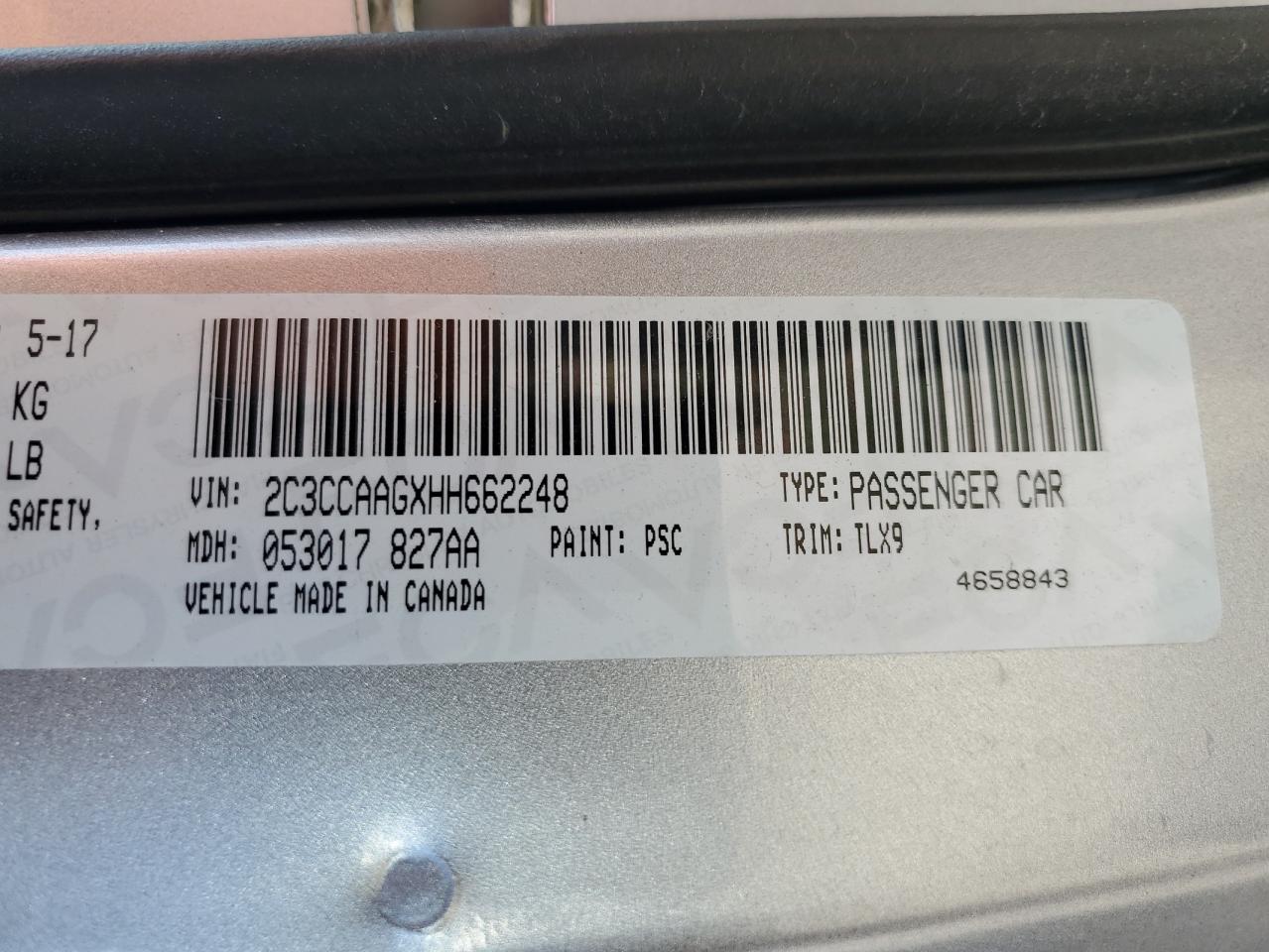 2017 Chrysler 300 Limited VIN: 2C3CCAAGXHH662248 Lot: 80864205