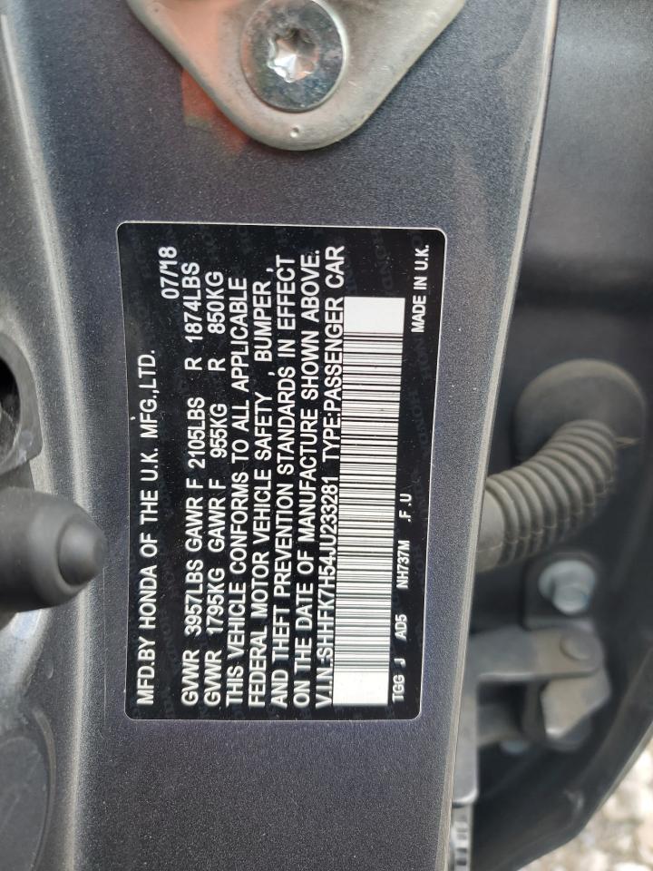2018 Honda Civic Ex VIN: SHHFK7H54JU233281 Lot: 84051115