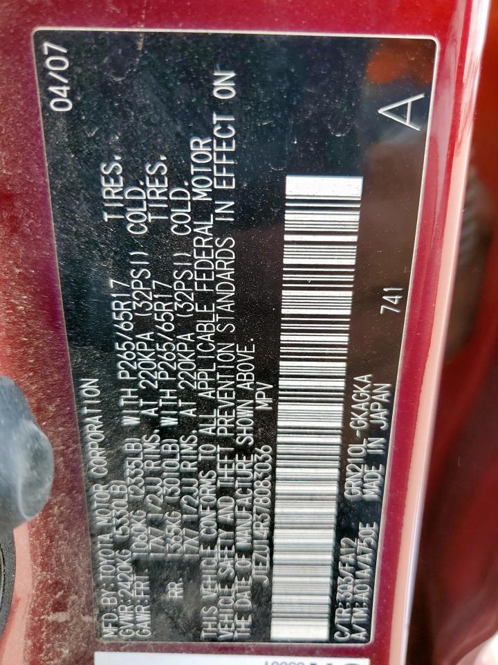 2007 Toyota 4Runner Sr5 VIN: JTEZU14R378083036 Lot: 81787145