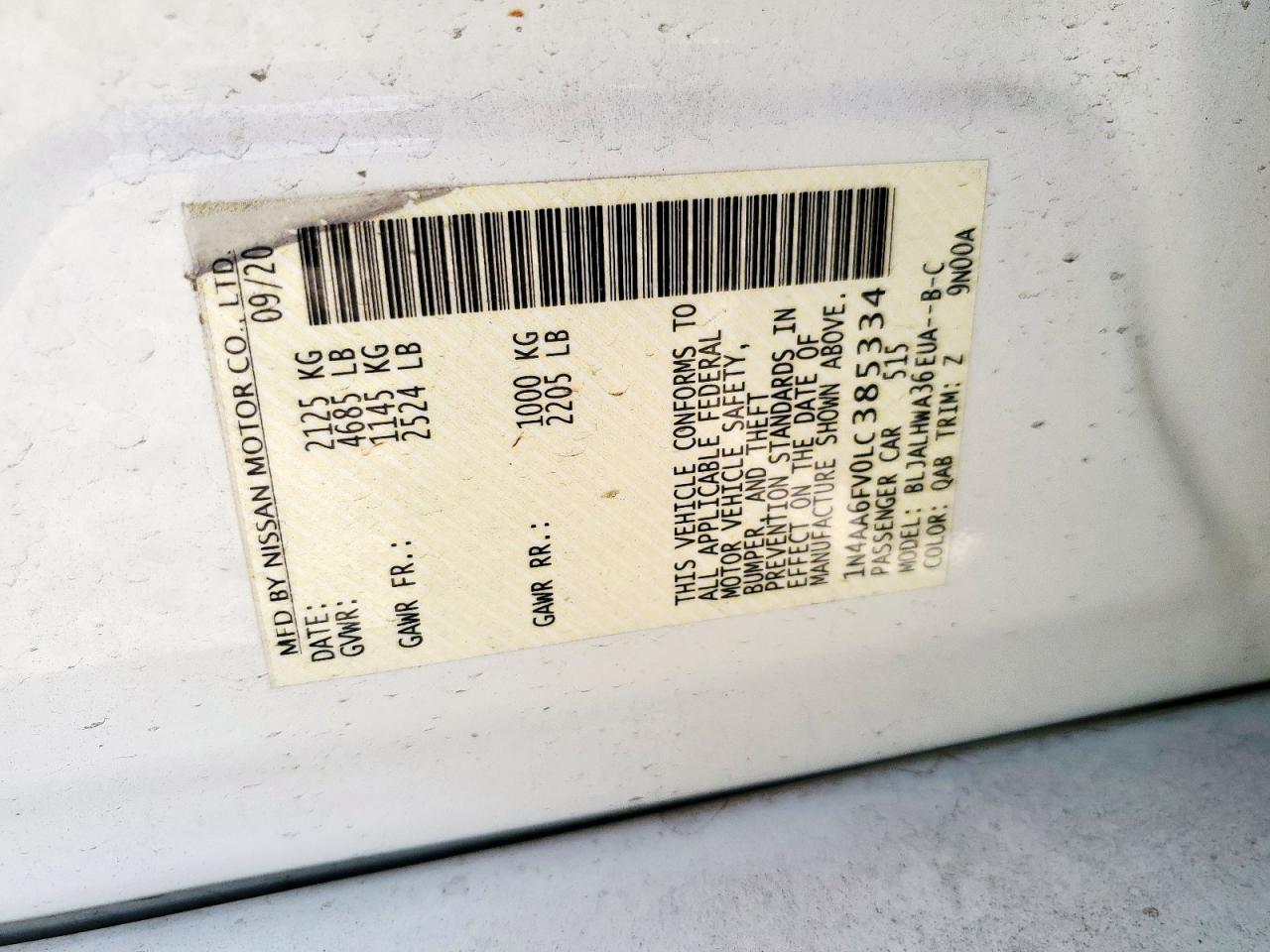 2020 Nissan Maxima Platinum VIN: 1N4AA6FV0LC385334 Lot: 84811725