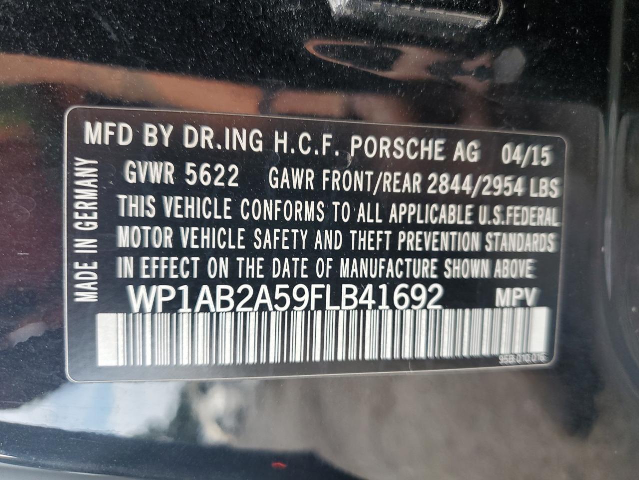 2015 Porsche Macan S VIN: WP1AB2A59FLB41692 Lot: 80670705