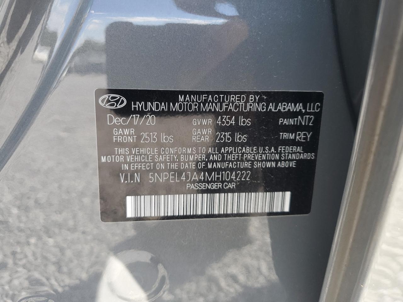 2021 Hyundai Sonata Sel VIN: 5NPEL4JA4MH104222 Lot: 81540725