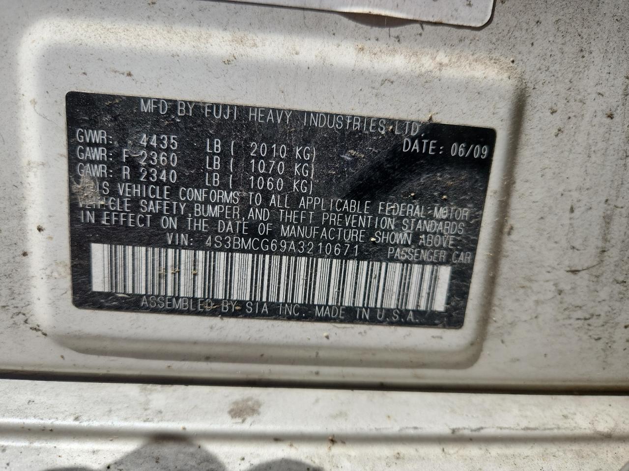 2010 Subaru Legacy 2.5I Premium VIN: 4S3BMCG69A3210671 Lot: 70758645