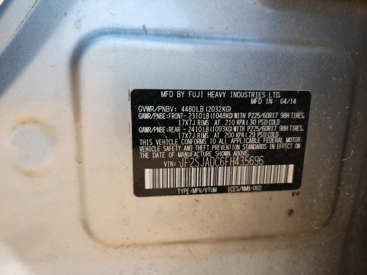 2015 Subaru Forester 2.5I Premium VIN: JF2SJADC6FH435696 Lot: 81237075