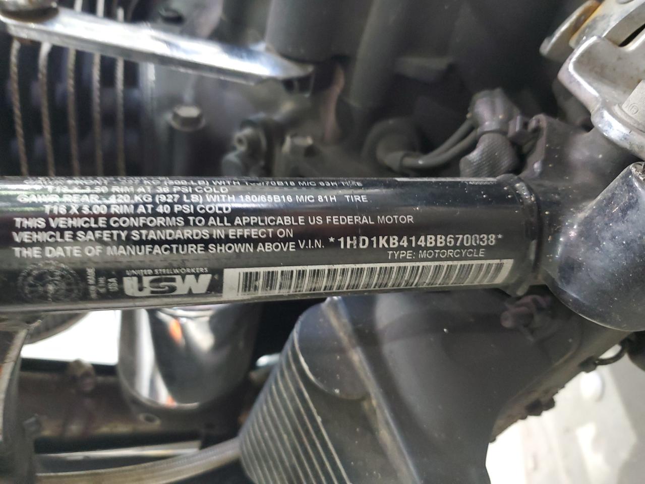 2011 Harley-Davidson Flhx VIN: 1HD1KB414BB670038 Lot: 81211575