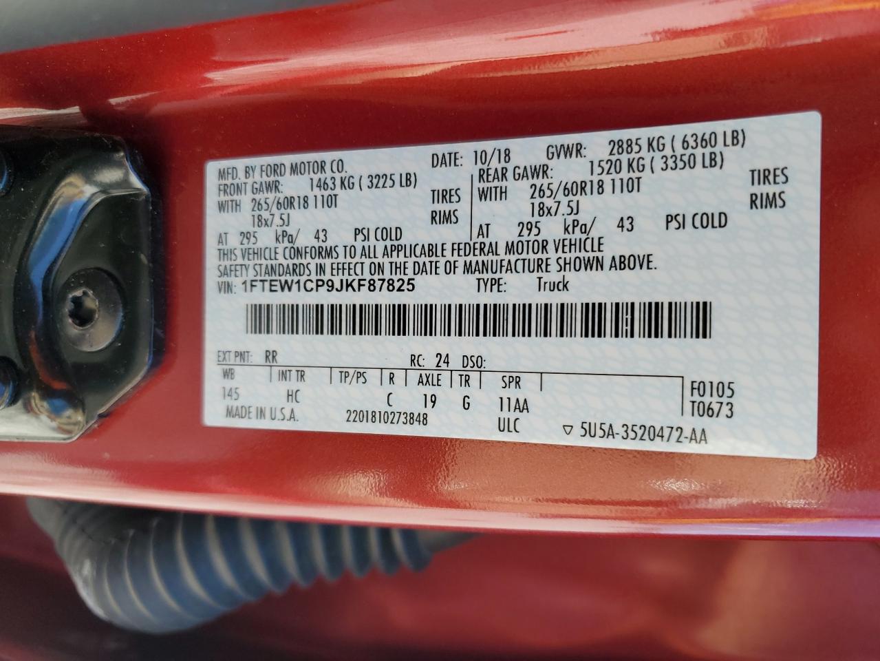 2018 Ford F150 Supercrew VIN: 1FTEW1CP9JKF87825 Lot: 83875045