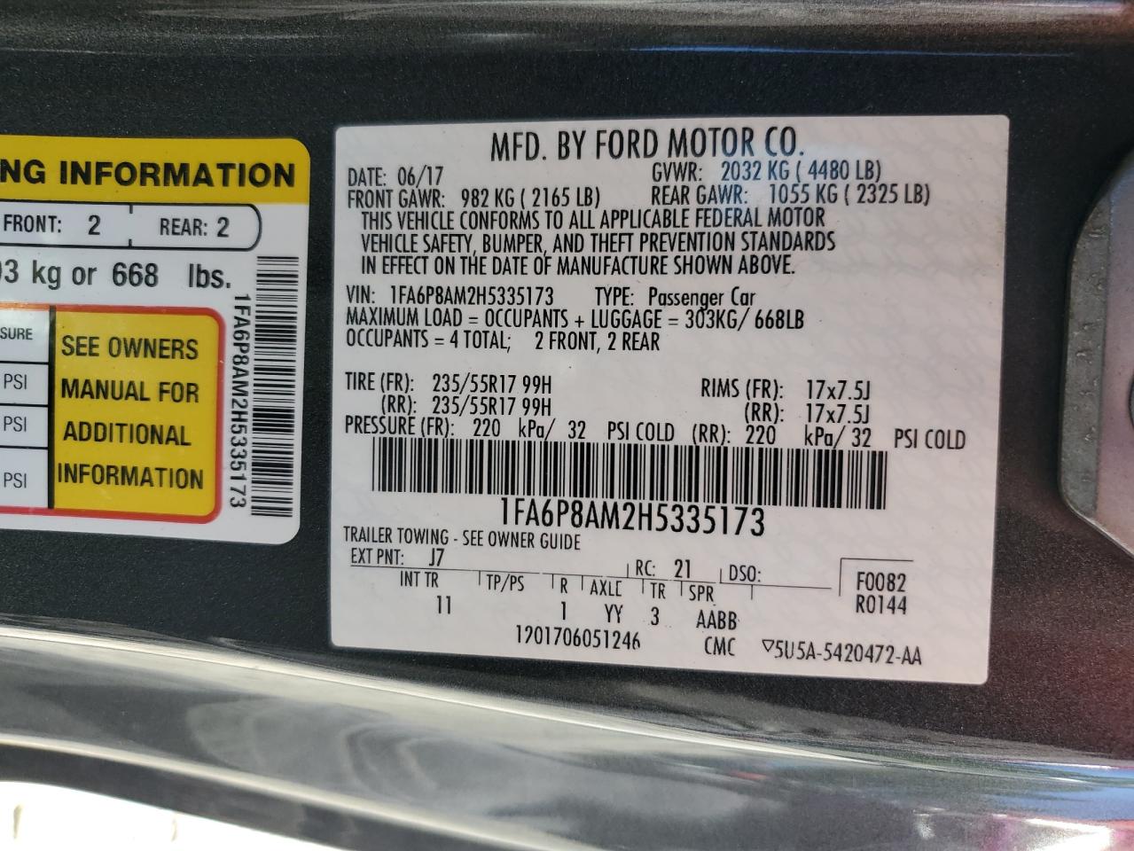 2017 Ford Mustang VIN: 1FA6P8AM2H5335173 Lot: 70802775