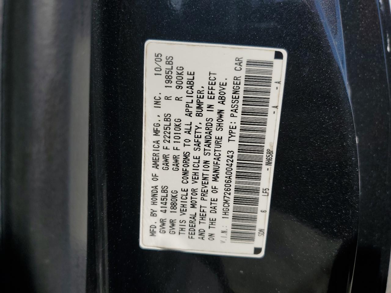 2006 Honda Accord Ex VIN: 1HGCM72606A004243 Lot: 81024145